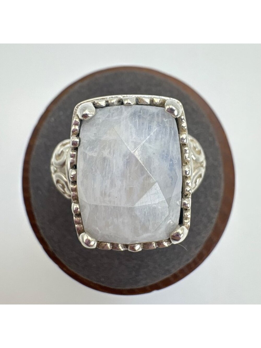 Faceted Quartz & Sterling Silver 925 Ring Beaded Scroll Design Size 7